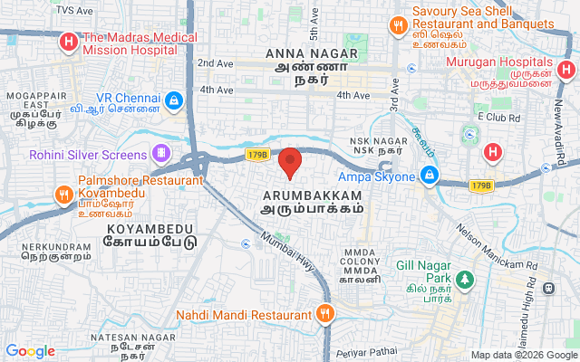 Padma Ambulance Service location map for Arumbakkam, Chennai
