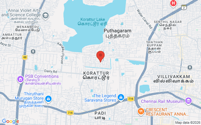 Padma Ambulance Service location map for Korattur, Chennai
