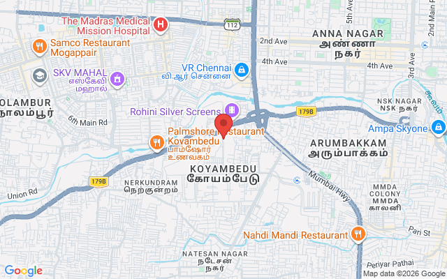 Padma Ambulance Service location map for Koyambedu, Chennai
