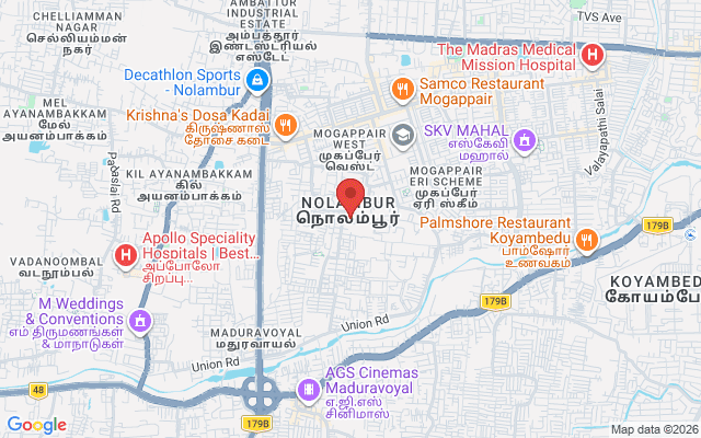 Padma Ambulance Service location map for Nolambur, Chennai