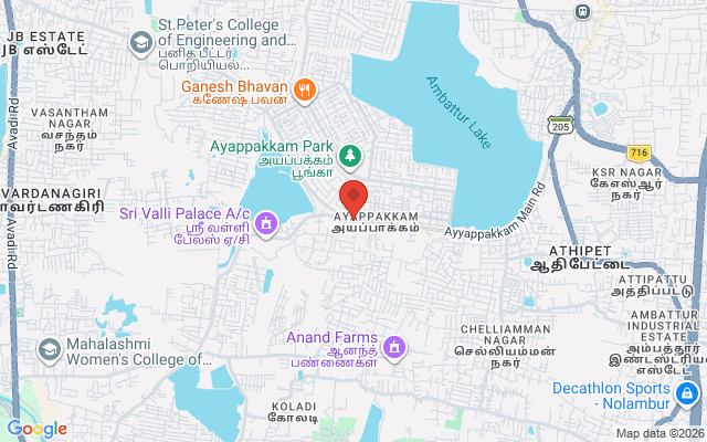 Padma Ambulance Service location map for Thiruverkadu, Chennai