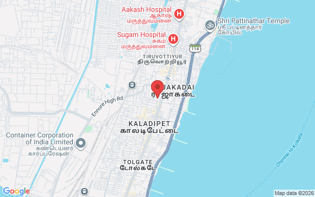 Padma Ambulance Service location map for Tiruvottiyur, Chennai
