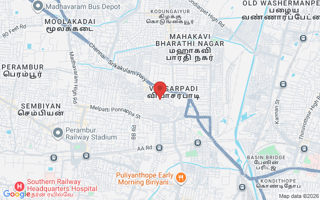 Padma Ambulance Service location map for Vyasarpadi, Chennai