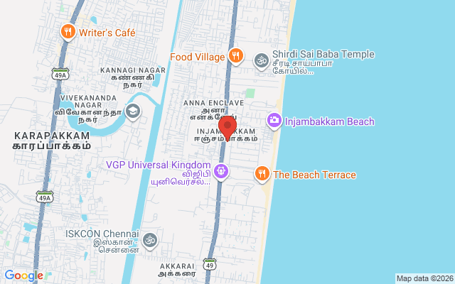 Padma Ambulance Service location map for Injambakkam, Chennai
