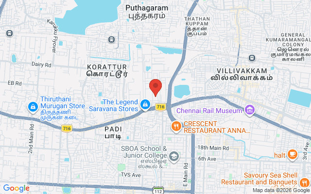 Padma Ambulance Service location map for Padi, Chennai
