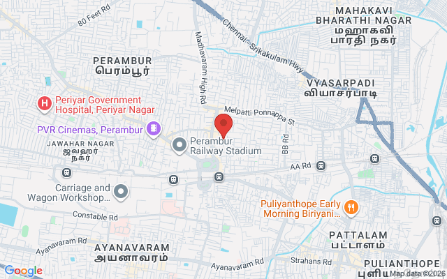 Padma Ambulance Service location map for Perambur, Chennai