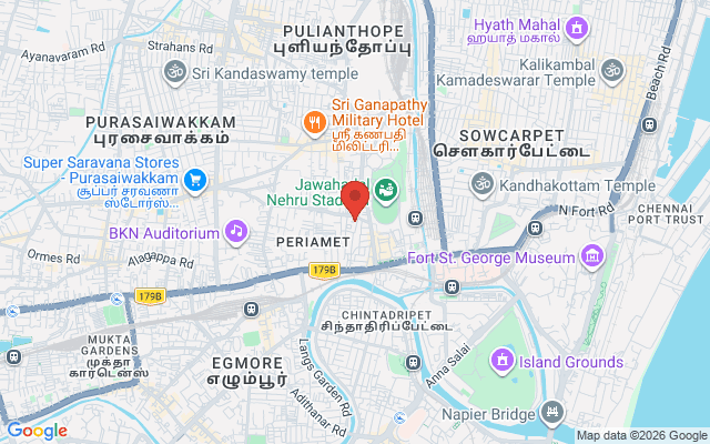 Padma Ambulance Service location map for Periamet, Chennai