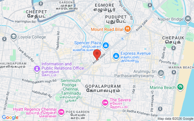 Padma Ambulance Service location map for Thousand Lights, Chennai
