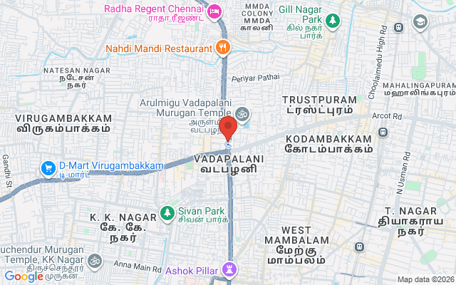 Padma Ambulance Service location map for Vadapalani, Chennai