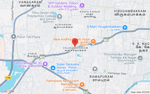 Padma Ambulance Service location map for Valasaravakkam, Chennai