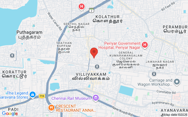 Padma Ambulance Service location map for Villivakkam, Chennai