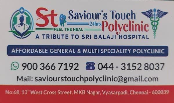 Saviour's Touch Polyclinic | ST Polyclinic | Pharmacy | 24 Hours Emergency Services - Ambulance service by Padma Ambulance in Vyasarpadi
